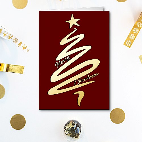 Modern Abstract Christmas Tree Holiday Foil Greeting Card