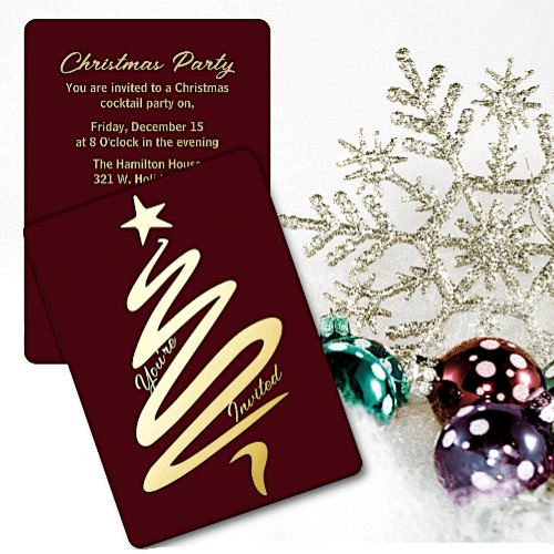 Modern Abstract Christmas Tree Holiday Foil Invitation