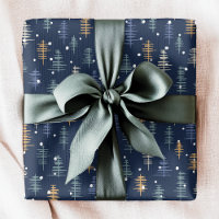 Modern Abstract Christmas Tree Winter Snow Blue Wrapping Paper