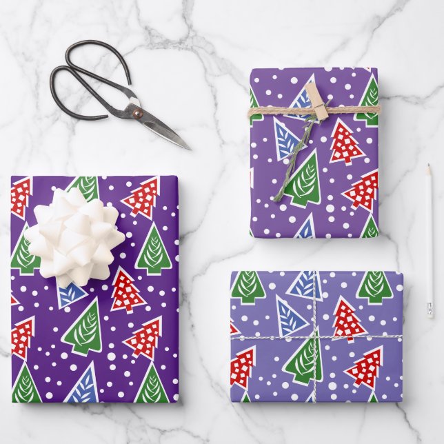 Modern abstract Christmas trees purple holiday Wrapping Paper Sheets (Front)