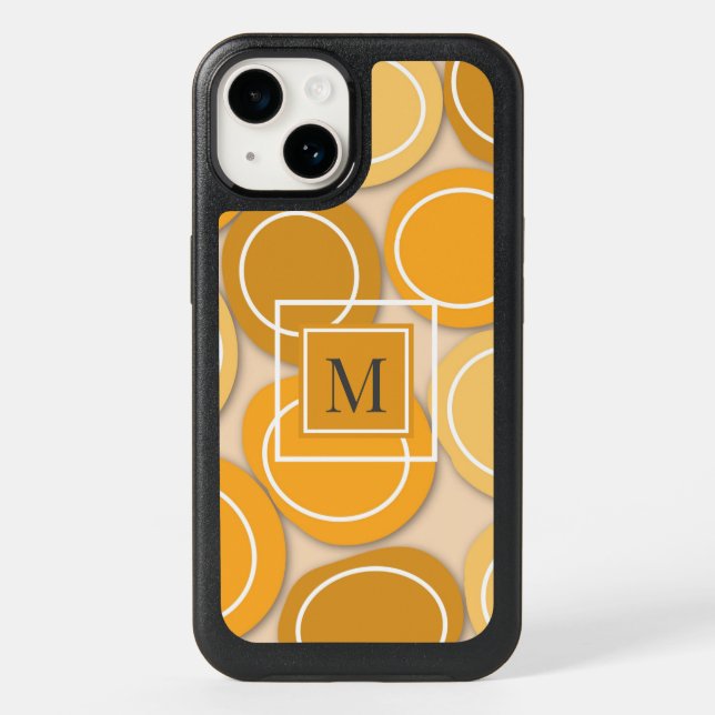 Modern  Abstract Circles Monogram Mustard Yellow Otterbox iPhone Case (Back)