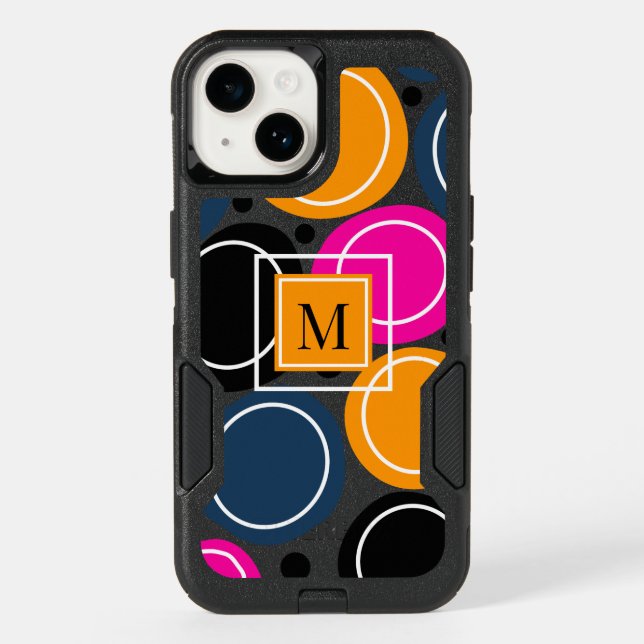 Modern Abstract Circles Monogram Pink Teal Otterbox iPhone Case (Back)