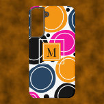 Modern Abstract Circles Monogram Pink Teal Samsung Galaxy S22  Case<br><div class="desc">A bright and bold design of  abstract circles in shades of pink,  teal and orange. A centred monogram on an orange square is available to customize the design. Stylish and eye catching.</div>