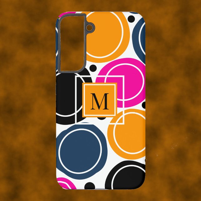 Modern Abstract Circles Monogram Pink Teal Samsung Galaxy Case (Creator Uploaded)
