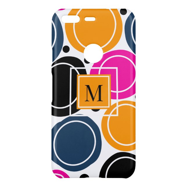 Modern Abstract Circles Monogram Pink Teal Uncommon Google Pixel Case (Back)