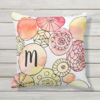 Modern Abstract Circles Orange Red Artsy Monogram Outdoor Pillow