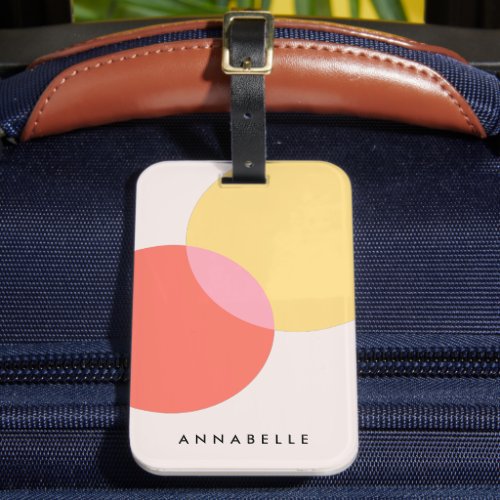 Modern Abstract Circles Red Yellow Pink Minimalist Luggage Tag