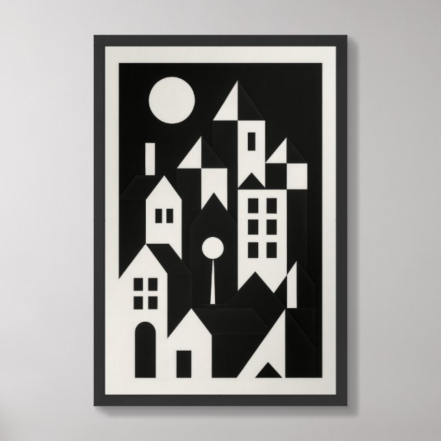 Modern Abstract City in Black & White Framed Art (Framed Front)