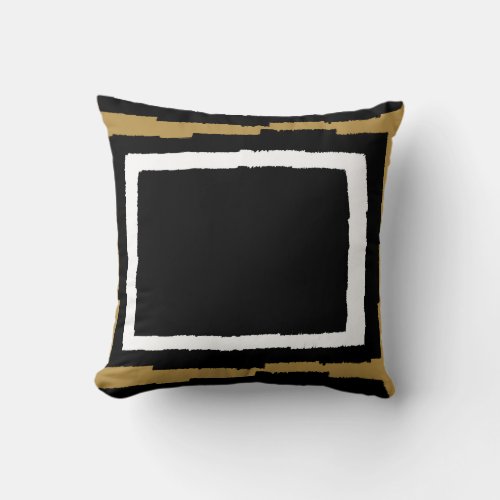 Modern Abstract Color Block Black  White w Gold Throw Pillow