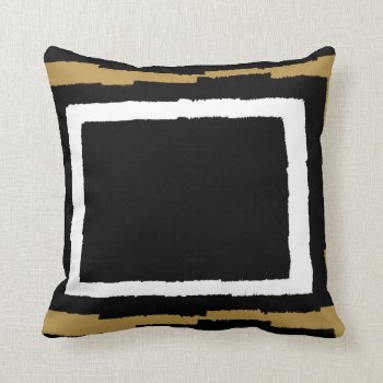 Modern Abstract Color Block  Black & White W Gold Throw Pillow by PicturesByDesign at Zazzle