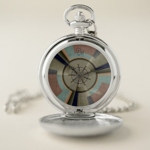 Modern Abstract Color Harmony Fractal Art Initials Pocket Watch