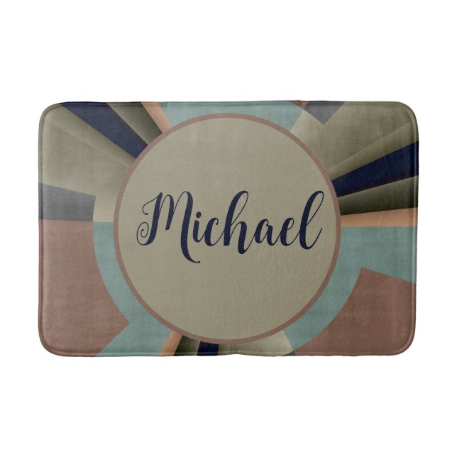 Modern Abstract Color Harmony Fractal Graphic Name Bath Mat (Front)