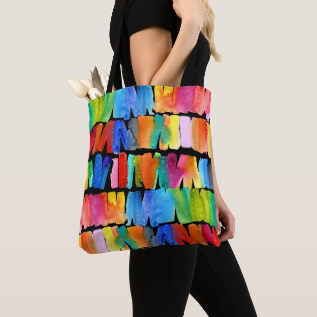 Modern abstract color riot crazy colors tote bag (Close Up)
