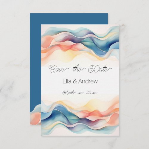 Modern Abstract Color Wave Blue Wedding   Save The Date