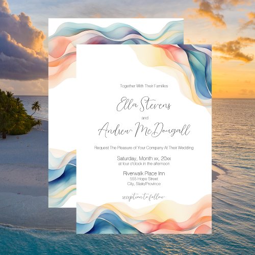 Modern Abstract Color Wave Wedding  Invitation