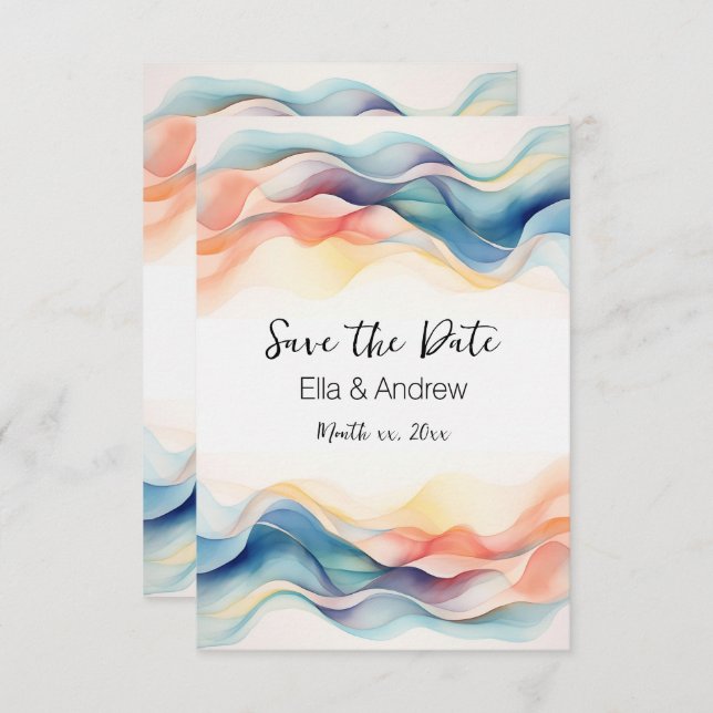 Modern Abstract Color Wave Wedding  Save The Date (Front/Back)