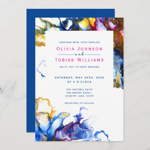 Modern abstract colorful blue inky marble invitation