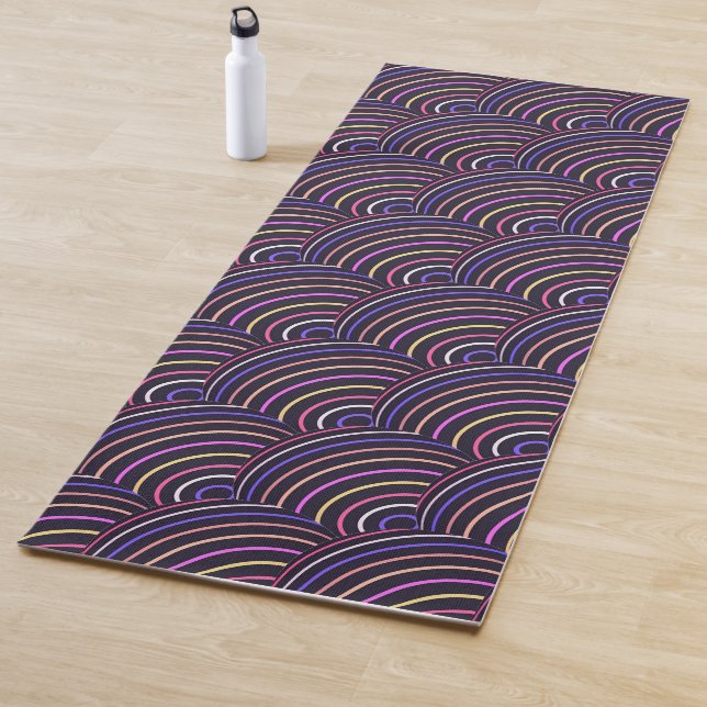Modern Abstract Colorful Circles on Black Yoga Mat (In Situ)