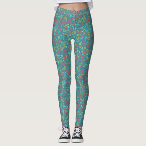Modern Abstract Colorful Circles On Teal Leggings