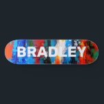Modern Abstract Colorful Custom Personalized Name Skateboard<br><div class="desc">Modern Abstract Colorful Custom Personalized Name Skateboard features your personalized name in modern typography on an abstract background in red, orange, yellow, green and white. Personalize by editing the text in the text box provided. Give a custom made gift, personalized skateboard to your favorite skateboarder for Christmas, birthday or your...</div>
