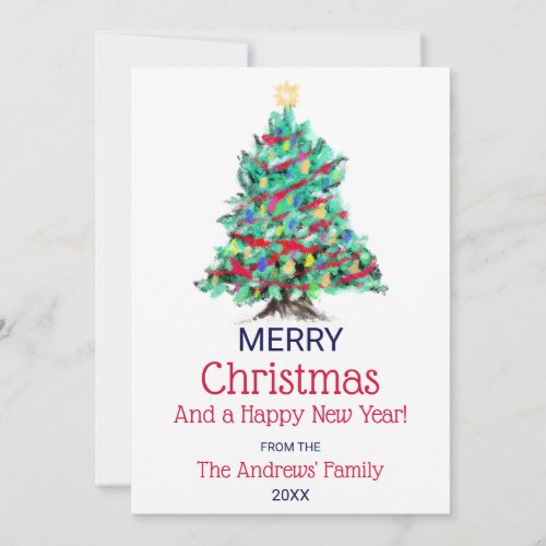 Modern Abstract Colorful Decorated Tree Christmas Holiday Card