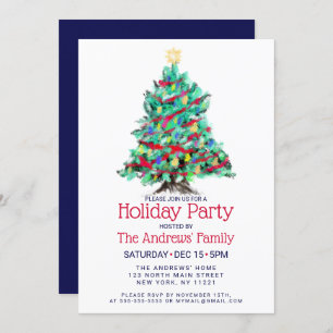 Modern Abstract Colorful Decorated Tree Holiday Invitation