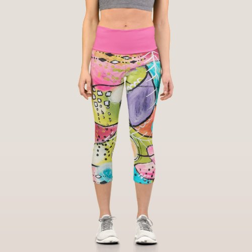 Modern Abstract Colorful Fun Artsy Unique Cool Capri Leggings