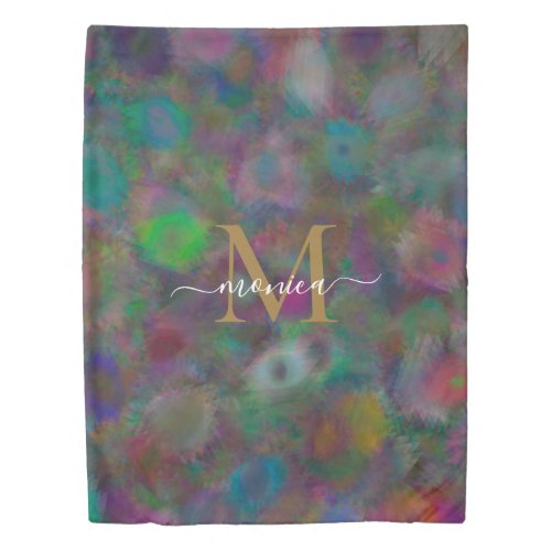Modern Abstract Colorful Gold Monogrammed Name Duvet Cover