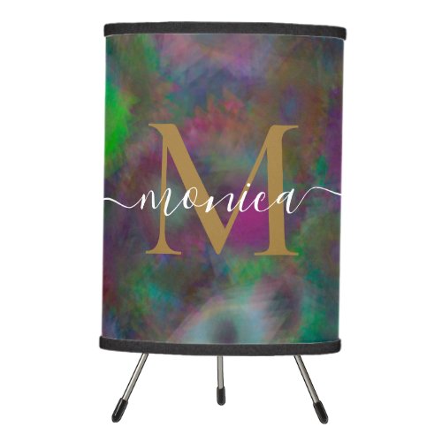 Modern Abstract Colorful Gold Monogrammed Name Tripod Lamp