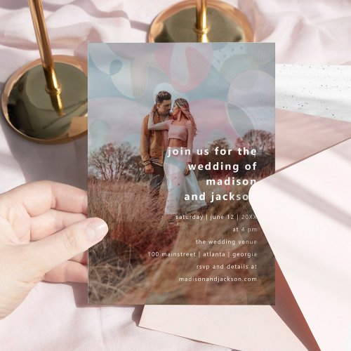 modern abstract colorful overlay photo wedding invitation