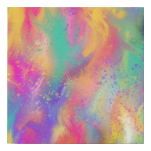 Modern abstract colorful paint splatter painting faux canvas print