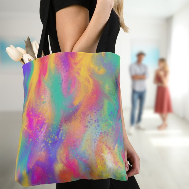 Modern abstract colorful paint splatter painting tote bag (Abstract colorful paint tote bags modern splatter and swash painting)