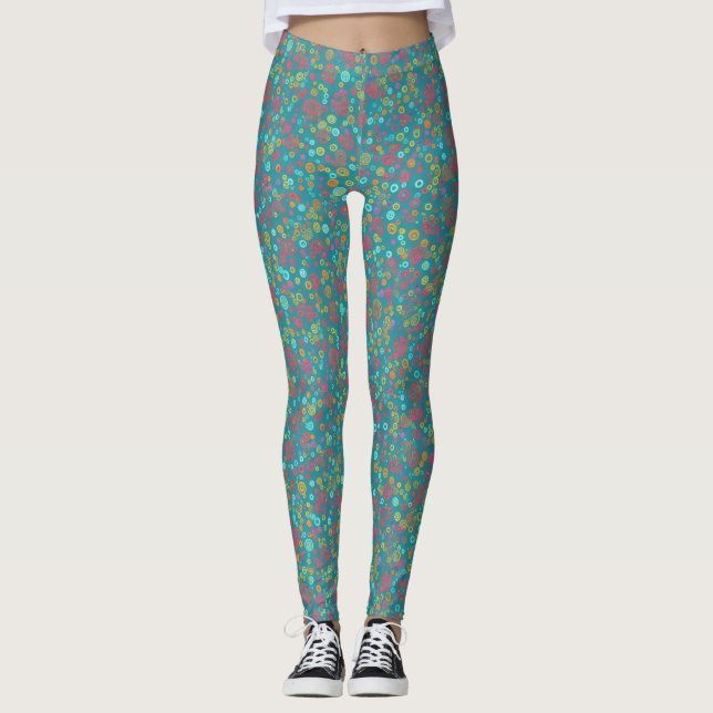 Modern Abstract Colorful  Pastel Circles Dots Teal Leggings (Front)