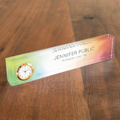 Modern Abstract Colorful Red Yellow Blue Green Desk Name Plate