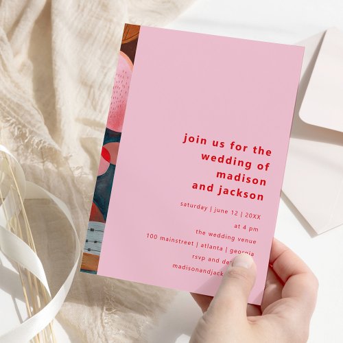 modern abstract colorful simple minimal wedding invitation