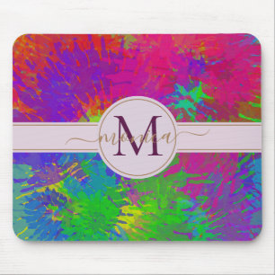 Modern Abstract Colorful Tie Dye Monogrammed Mouse Pad