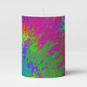 Modern Abstract Colorful Tie Dye Monogrammed Pillar Candle