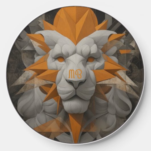 Modern Abstract Contemporary Geometric Lion Face Wireless Charger (Front)