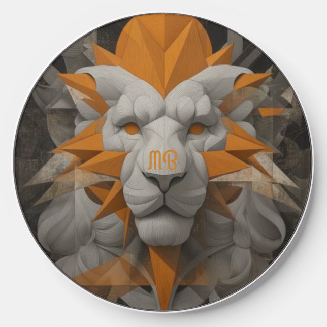 Modern Abstract Contemporary Geometric Lion Face Wireless Charger (Front)