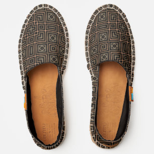 Modern Abstract Cool Geometric Deco Pattern Brown Espadrilles