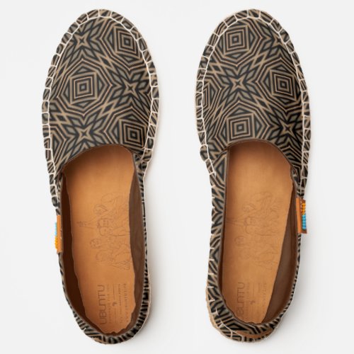 Modern Abstract Cool Geometric Deco Pattern Brown Espadrilles