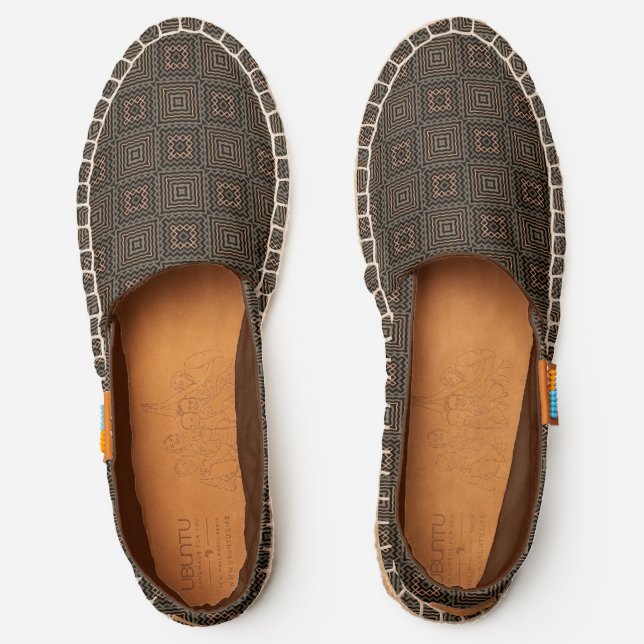 Modern Abstract Cool Geometric Print Elegant Brown Espadrilles (Front)