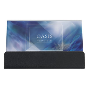 Modern Abstract Corporate Blue & White Desk Business Card Holder