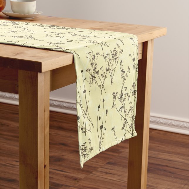Modern Abstract Cream Beige Wildflowers  Short Table Runner (In Situ)