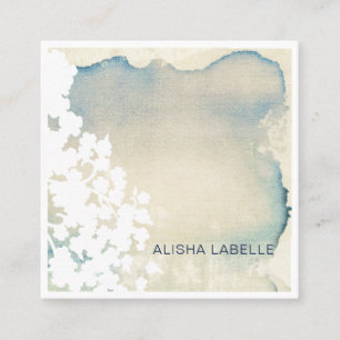 Modern Abstract Cream & Blue Watercolor Wash Square Business Card