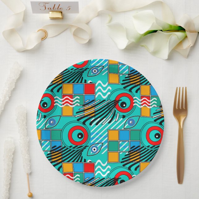 Modern abstract creative multicolored pattern paper plates (Wedding)