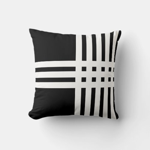 Modern Abstract Cross White Lines on Black Throw Pillow