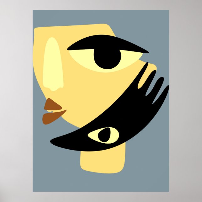 Modern Abstract Cubism Line Art Poster (Front)