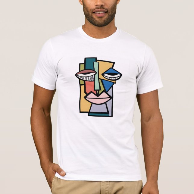 Modern Abstract Cubist Face Illustration - Bold Ge T-Shirt (Front)