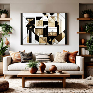 Modern Abstract Cubist Geometry Gold Poster
